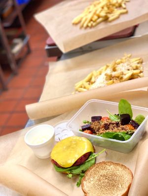 To-Go Vegan Beetroot Burger, 
Vegan style cheese & Vegan Mayo at Underground Dining in Bangor
