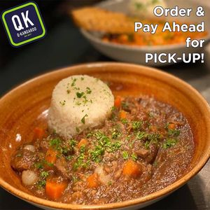 To-Go Pulled Oats & Mushroom Stroganoff W Vegan Gravy 
& Steamed Rice at Underground Dining in Bangor