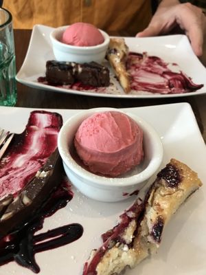 Chocolate tart and bakewell slice shared at Underground Dining in Bangor