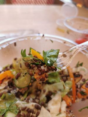 A combination of 2 salads: the quinoa and the lentils with sweet potato at Coffee Karkur in Pardes Hanna-karkur