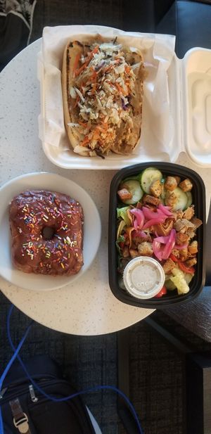 Thai Chicken Hoagie w/ side Chef salad and a chocolate donut! at V-Grits and Chimera Brewing in Louisville