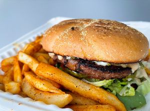Burger & Fries  at V-Grits and Chimera Brewing in Louisville