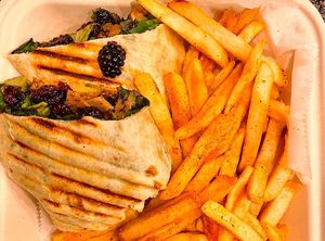 Winter Solstice Wrap & fries  at V-Grits and Chimera Brewing in Louisville