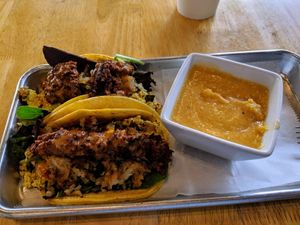 Rise and shine tacos with cheese grits at V-Grits and Chimera Brewing in Louisville
