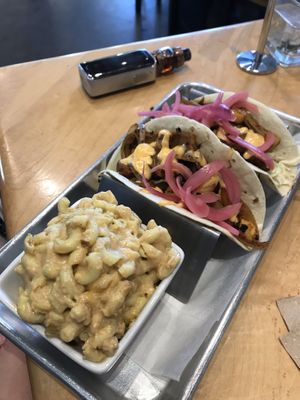 Tacos and mac as side at V-Grits and Chimera Brewing in Louisville