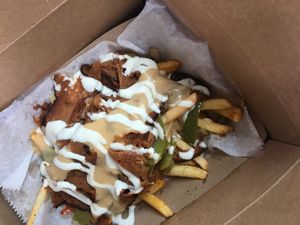 Philly Loaded Fries at V-Grits and Chimera Brewing in Louisville