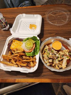 Burger And cauliflower at Rail Trail Flatbread Co in Hudson