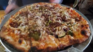 farmers market with impossible meat vegan cheese at Rail Trail Flatbread Co in Hudson