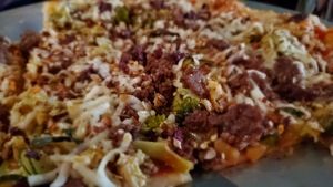 farmers market with impossible meat vegan cheese at Rail Trail Flatbread Co in Hudson