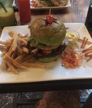 A little expensive but the vegan burger was so tasty, I added avocado and a hash brown and it was amazing.  at Beats Burger in Marrakech