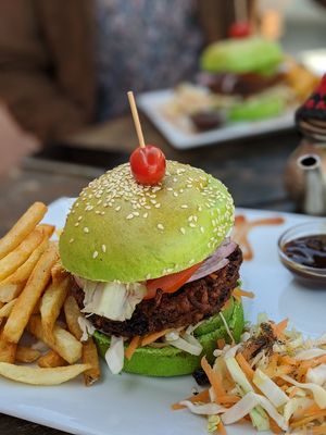 Vegan burger 🍔 at Beats Burger in Marrakech
