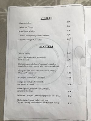 Menu, page 1 at Veganapati in Lisbon