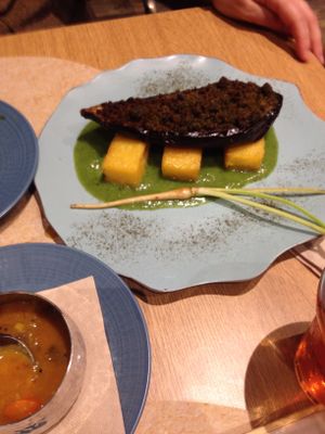 Herb and corn crust aubergine at Veganapati in Lisbon