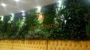 Green wall inside at Veganapati in Lisbon