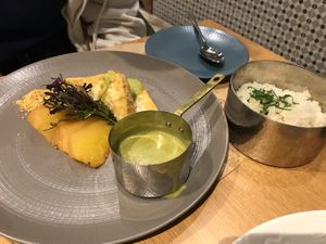 Tofu in coconut, green curry, lemongrass rice at Veganapati in Lisbon