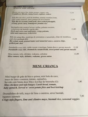 Menu at Veganapati in Lisbon