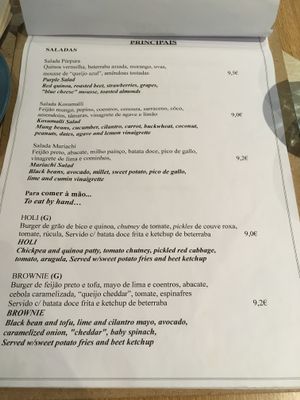Menu mains at Veganapati in Lisbon