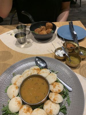 Idli and smoked ‘sausage’ croquettes. Delicious at Veganapati in Lisbon