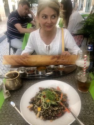 Paper dosa and lentil salad  at Veganapati in Lisbon