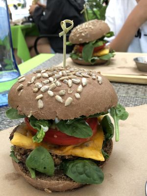 Brownie burger - delicious! at Veganapati in Lisbon