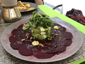 Beetroot carpaccio  at Veganapati in Lisbon