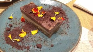 White chocolate tarte, very good, tasty. 4,50€ desert. at Veganapati in Lisbon