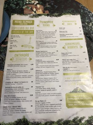 Menu  at Veganapati in Lisbon