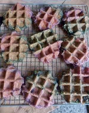 Purple sweet potato and Yomogi Toffles at Iriyama Tofu Shop in Kyoto