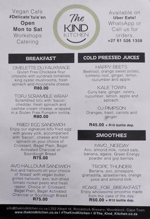 Menu at The Kind Kitchen in Woodstock