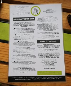 Current menu at The Kind Kitchen in Woodstock