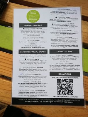 Current menu at The Kind Kitchen in Woodstock