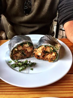 Jackfruit, black bean burrito at The Kind Kitchen in Woodstock