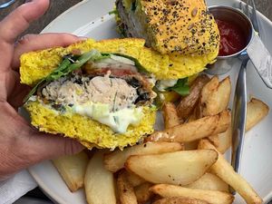 Fish burger at The Kind Kitchen in Woodstock