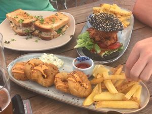 NOT Calamari, chicken sandwich & the limited edition wood chicken burger  at The Kind Kitchen in Woodstock