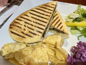 Vegan cheese and haggis panini   at Hettie's Tearoom in Pitlochry