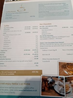 Main menu at Hettie's Tearoom in Pitlochry