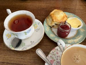 Tea and the vegan scone at Hettie's Tearoom in Pitlochry