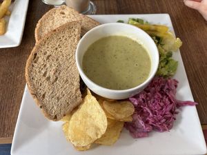 Soup, “haggis” sandwich and coleslaw (all vegan)  at Hettie's Tearoom in Pitlochry