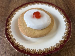 Empire biscuit is also vegan, tasty jam layer in the middle  at Hettie's Tearoom in Pitlochry