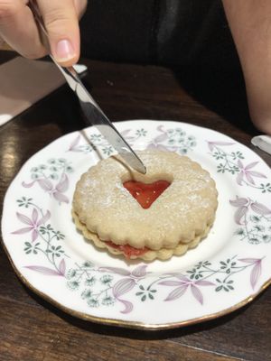 vegan shortbread with strawberry jam at Hettie's Tearoom in Pitlochry