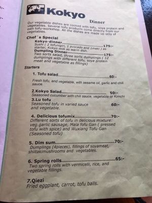 Vegetarian menu at Kokyo in Stockholm