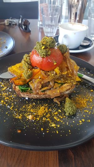 They have several good vegan and vegetarian options from breakfasts, yum salads, toastie and veggie lasagne. I have the Vegatable stack breakfast and it was really good. Coffe was  at Nina's Kitchen in Gisborne