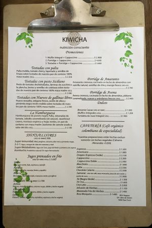 Menu at Kiwicha in Santiago