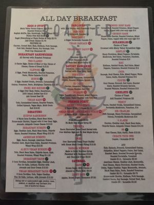 Breakfast menu at Roasted in Bethlehem