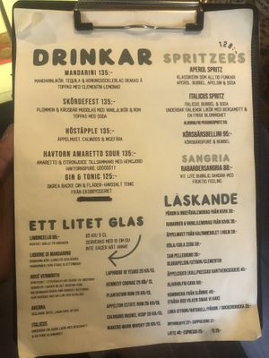Drinks menu  at Söderfamiljen in Halmstad