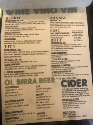 Drinks menu  at Söderfamiljen in Halmstad