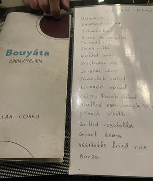 Separate vegan menu  at Βouyiata B.B.Q. Malibu Bar in Corfu