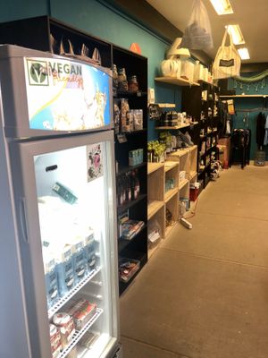 Fridge with cheese, tofu, mayo and mock meats! at Earth Story in Chennai