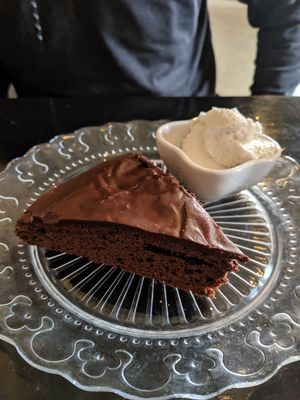 Vegan chocolate cake with coconut cream! at Havarí in Djupivogur