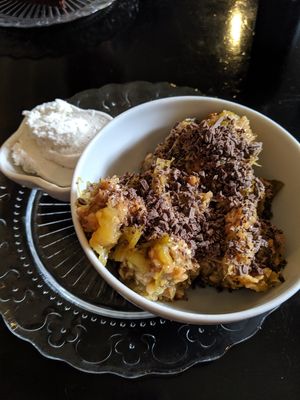 Vegan rhubarb crumble with coconut cream (sooo good!) at Havarí in Djupivogur